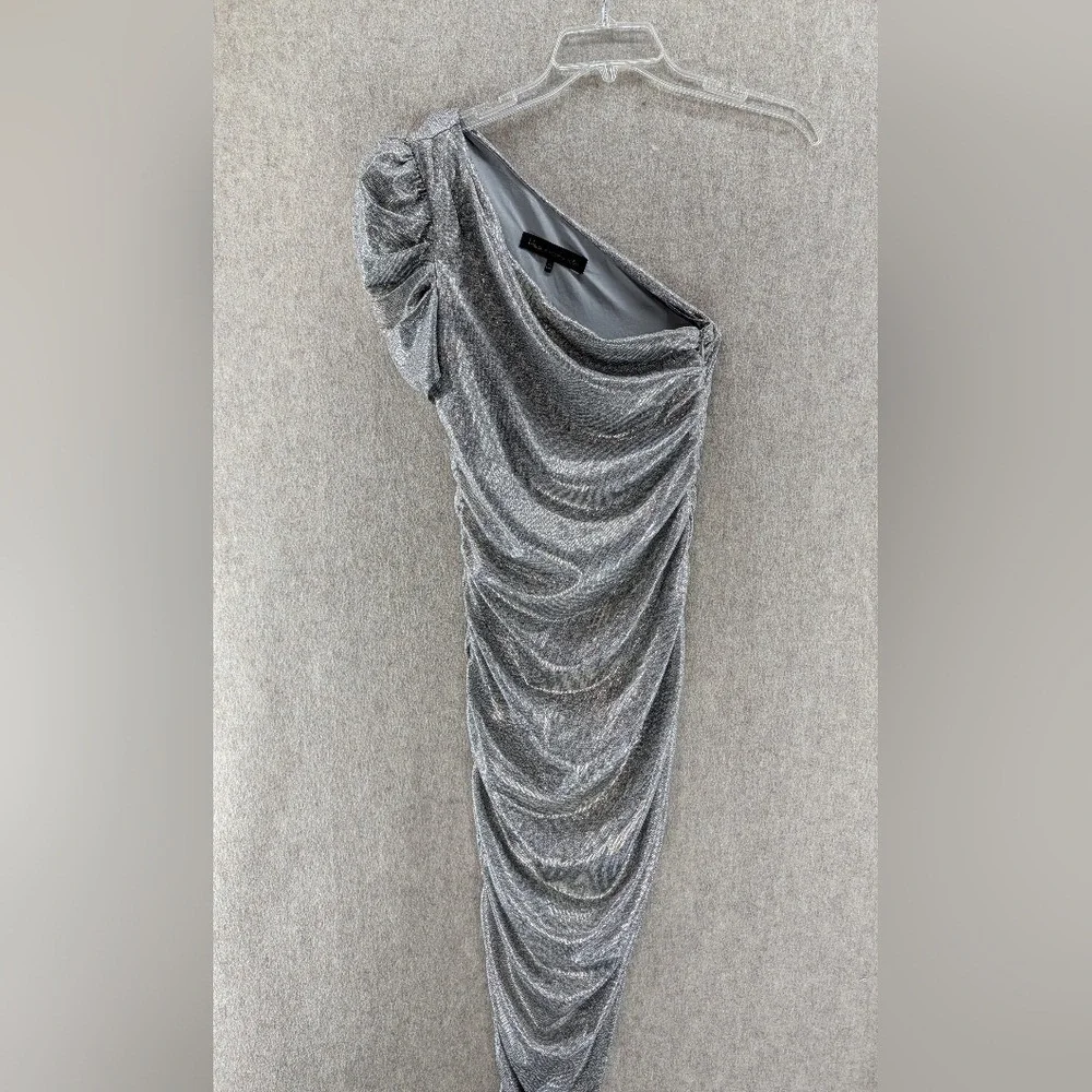 House of Harlow 1960 Silver Metallic One Shoulder Ruched Bodycon Dress